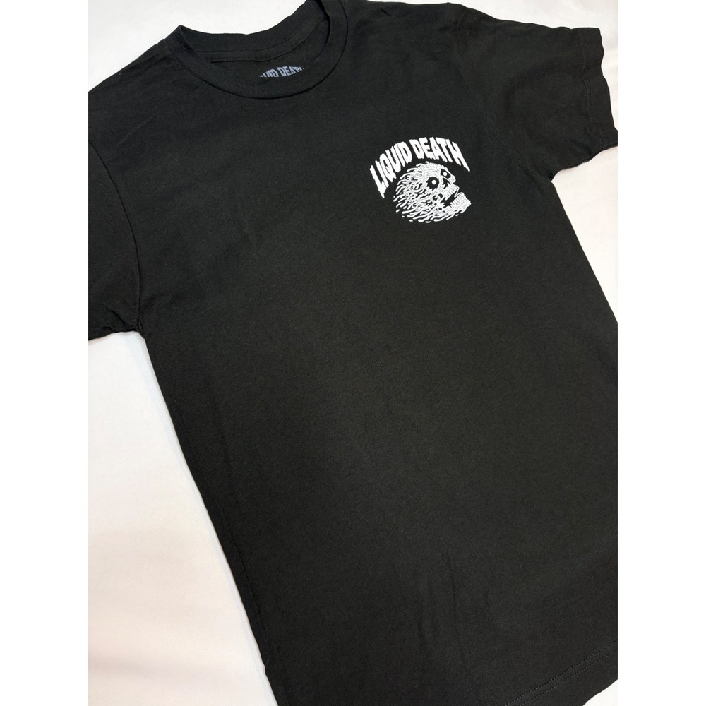 Liquid Death Murder Your Thirst Black Graphic T-Shirt Small Skull Logo Tee